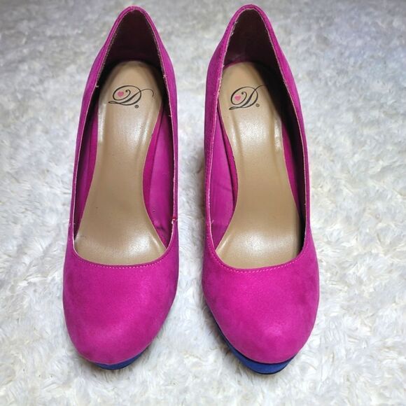 Heart in D Multicolor Platform Stiletto Suede Heels - Pink, Blue & Orange - Picture 4 of 8